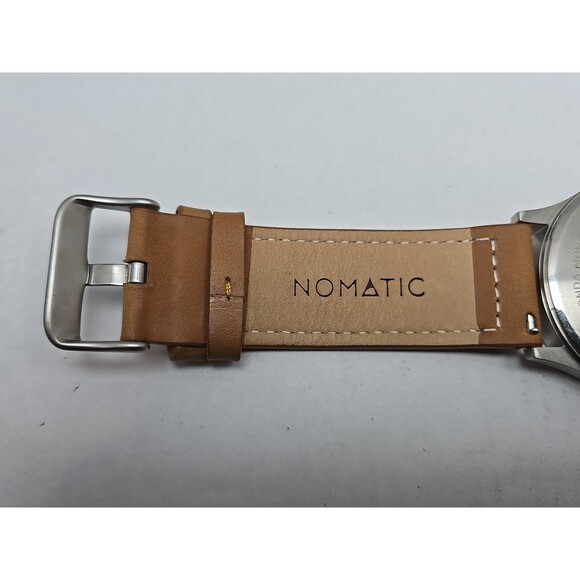 Nomatic Swiss Ronda Day Date Watch 45mm Stainless Brown Leather New Battery Mens - Picture 10 of 12